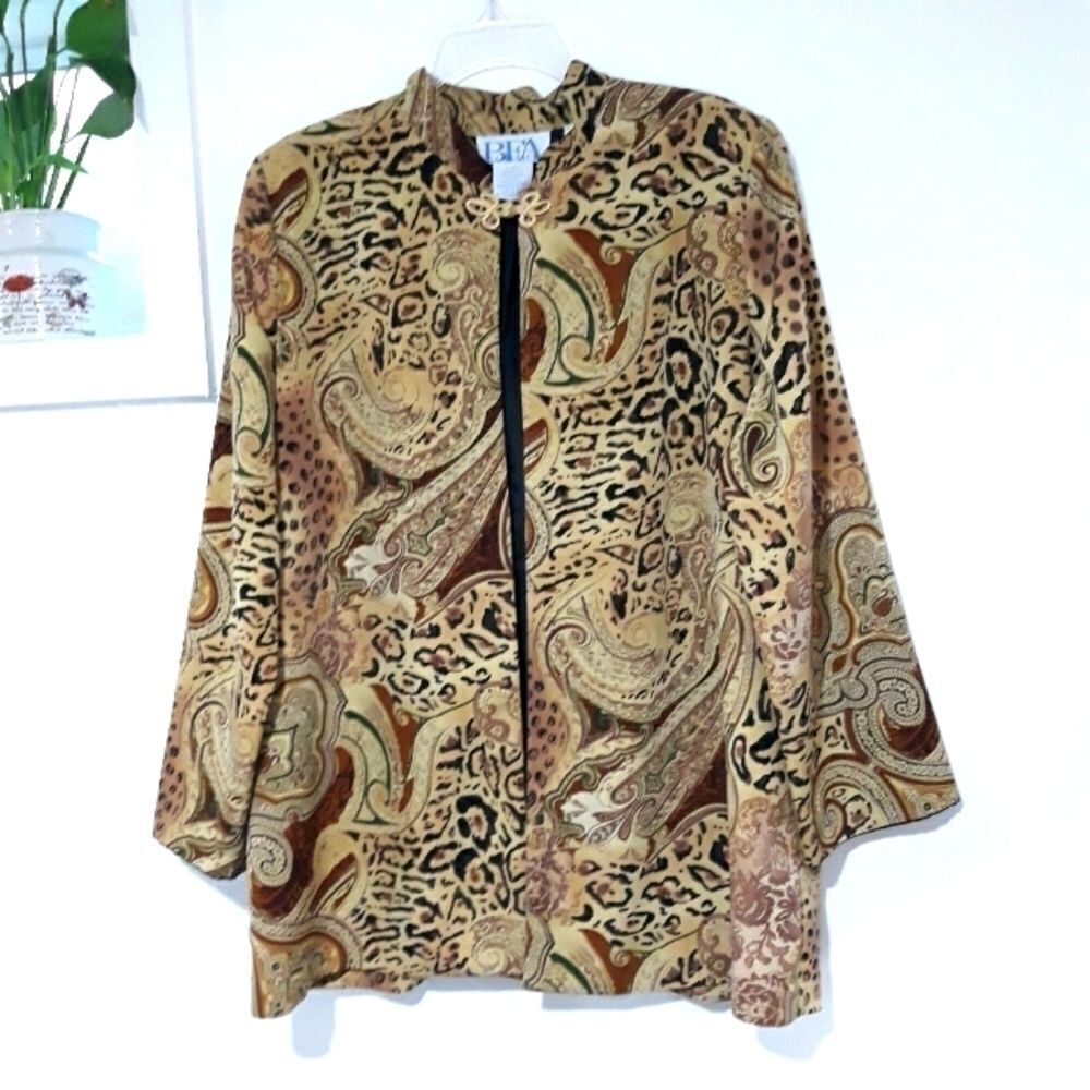 Vintage BFA Classic Plus Paisley Animal Print Long Sleeve Open Blazer Si… - Picture 2 of 15